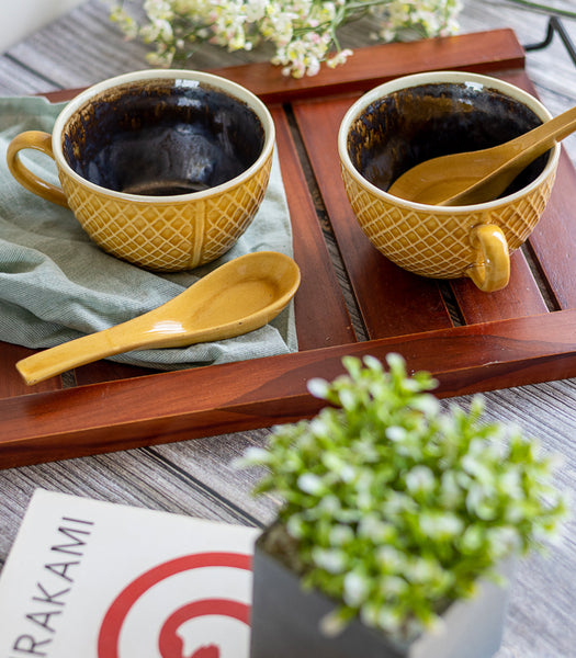 Natural Coloured Ceramic Soup Bowls With Spoon