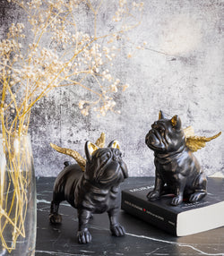 Bull Dog Angel Sculpture Set - Black